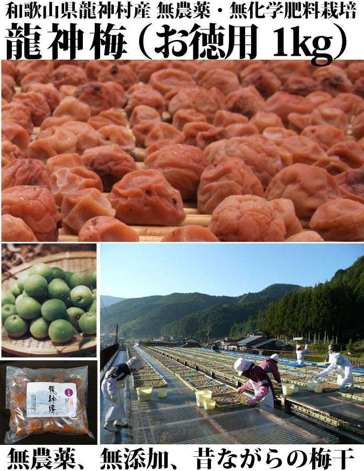 龍神梅 1kg 和歌山産無添加・天日干し・化学農薬・化学肥料不使用 梅干し