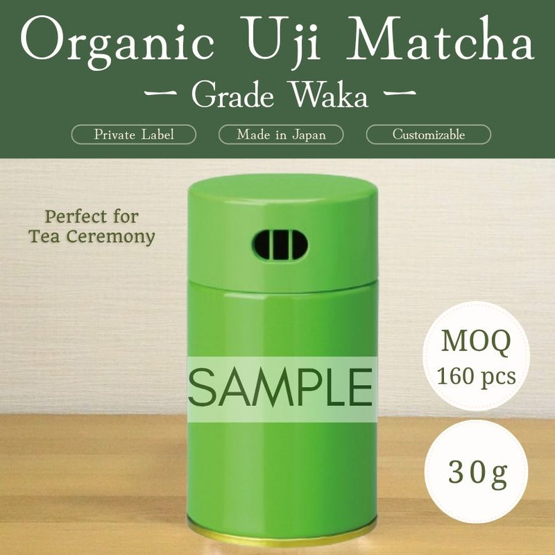 [Wholesale 160pc] Organic Uji Matcha Waka Grade - Can Packaging 30g, Premium Grade from Uji Kyoto - JAS Organic, Radiation Free, Made in Japan