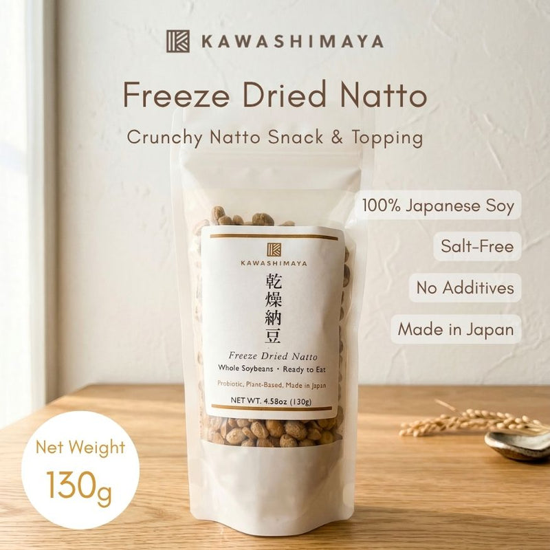 Kawashimaya Japanese Natto Freeze-Dried Fermented Soybeans 130g - Crunchy Natto Snack & Food Topping, Salt-Free, Made in Japan