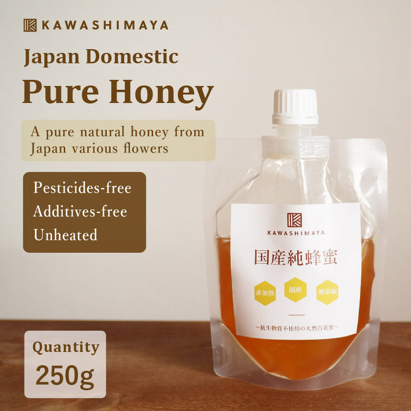 KAWASHIMAYA Japan Domestic Pure Honey 250g - Preservatives-free, Additives-Free, Unheated Pure Honey 100% from Japan Various Hundred Flowers