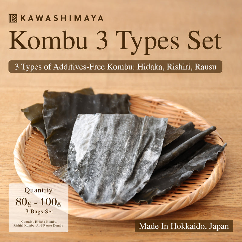 Hokkaido Kombu Kelp 3 Types Set 80g-100g - Additive-Free, Carefully Selected High-Quality Hidaka Kombu, Rishiri Kombu, And Rausu Kombu